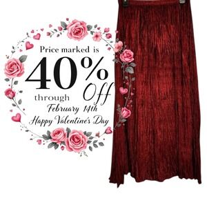 Choices Crushed Velvet Skirt Red Midi Elastic Waist Boho Festival S